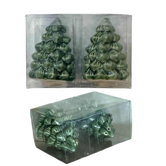 Christmas Tree Hand Painted Salt Pepper Shaker Set Ceramic Functional Art Set - Picture 6 of 16